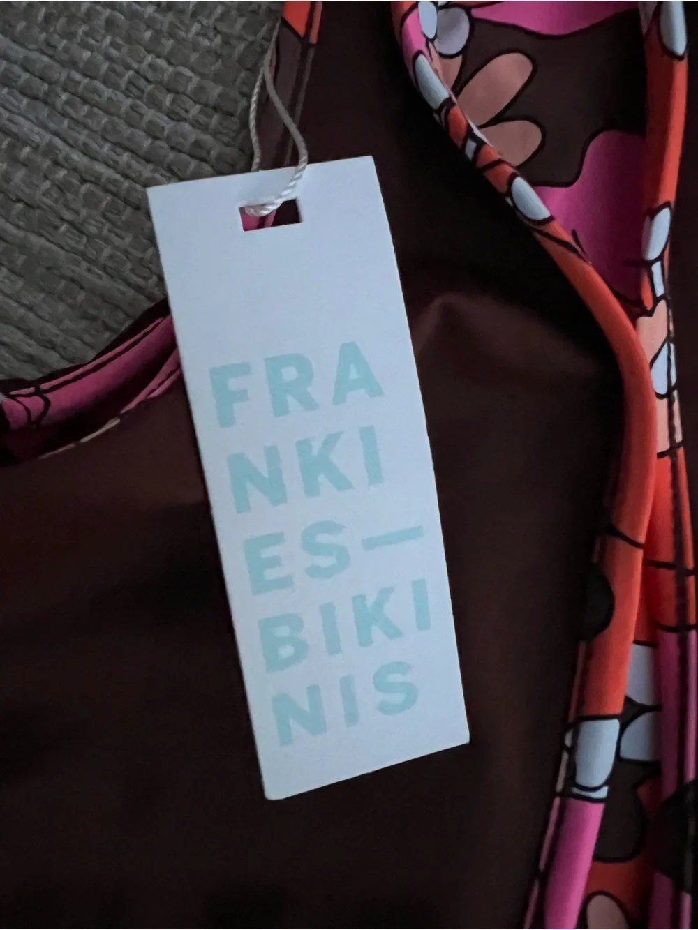 Frankies Bikinis one-shoulder Cutout Retro Daisy Brown Orange Pink bikini top M